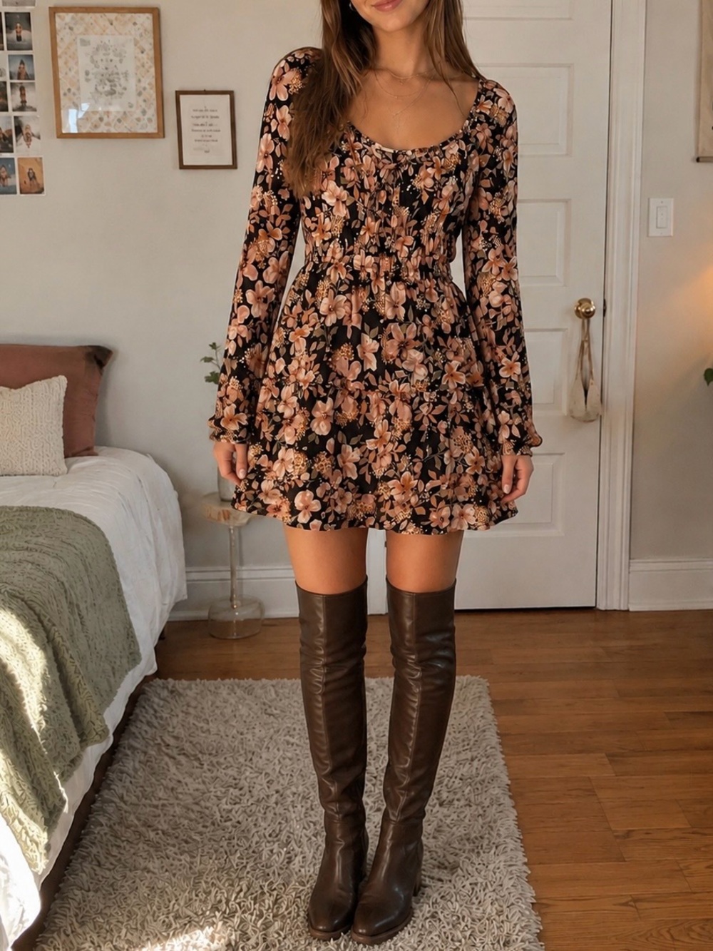 Liberty Love Women/Teen Lined Floral Mini Dress Boho Cottage Core - Sz Sm